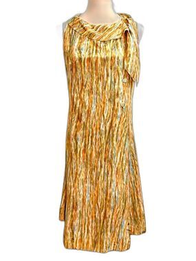 VTG 1950s Abstract Marbled Double Breasted Bow Satin Mid Century Sz M/L #D4